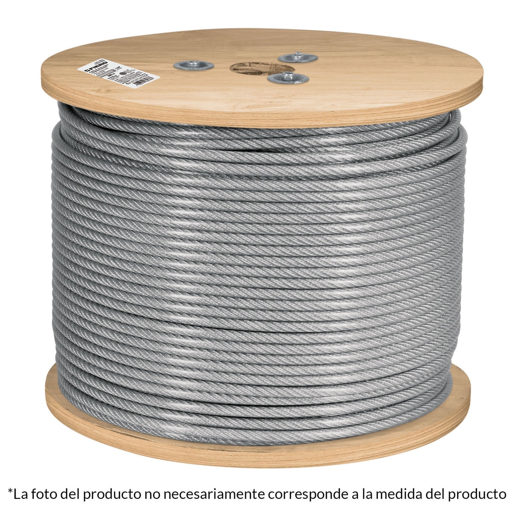Cable rígido de acero 3/32', recubierto PVC, 7X7, 300 m