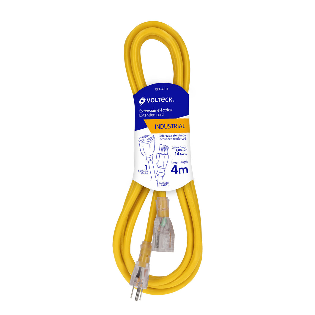 Extensión reforzada, aterrizada, 4 m, calibre 14, Volteck