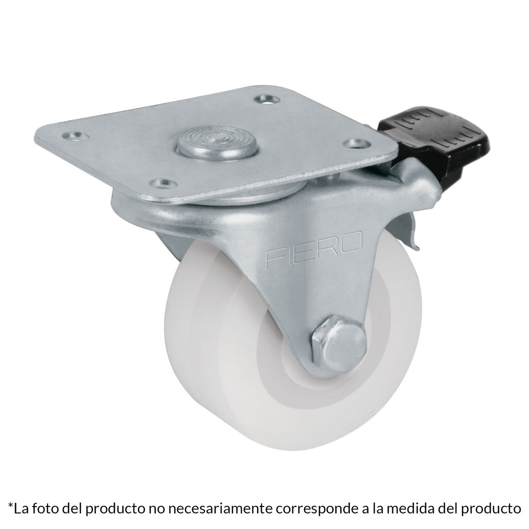 Rodaja de polietileno 2-1/2', placa giratoria,22mm con freno