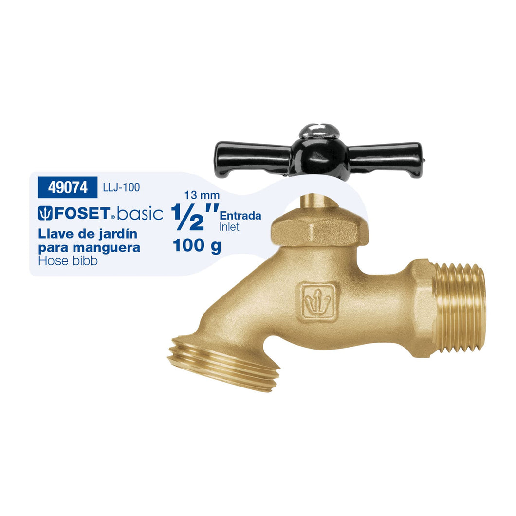 Llave para manguera, latón, 100 gr, 1/2', Foset Basic