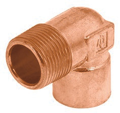 Codo 90° de cobre, rosca exterior 3/4'