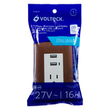 Cargar imagen en el visor de la galería, Contacto aterrizado + 2 puertos USB, madera, línea Italiana
