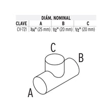 Cargar imagen en el visor de la galería, Tee de PPR reducida, 3/4&#39;x1/2&#39;X1/2&#39;, 25x20x20mm
