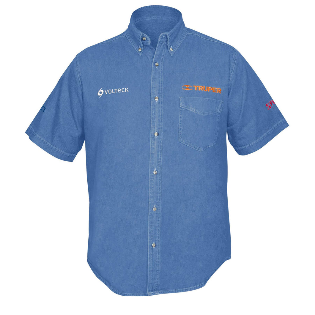 Camisa de mezclilla para caballero, manga corta, talla CH