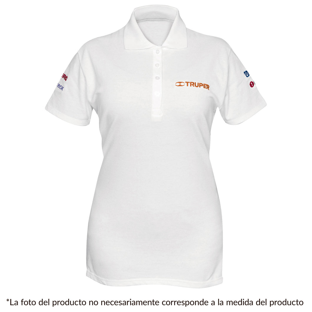 Playera tipo polo, blanca, para dama, talla chica