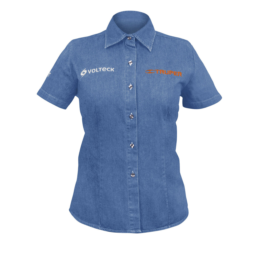 Camisa de mezclilla para dama, manga corta, talla EG