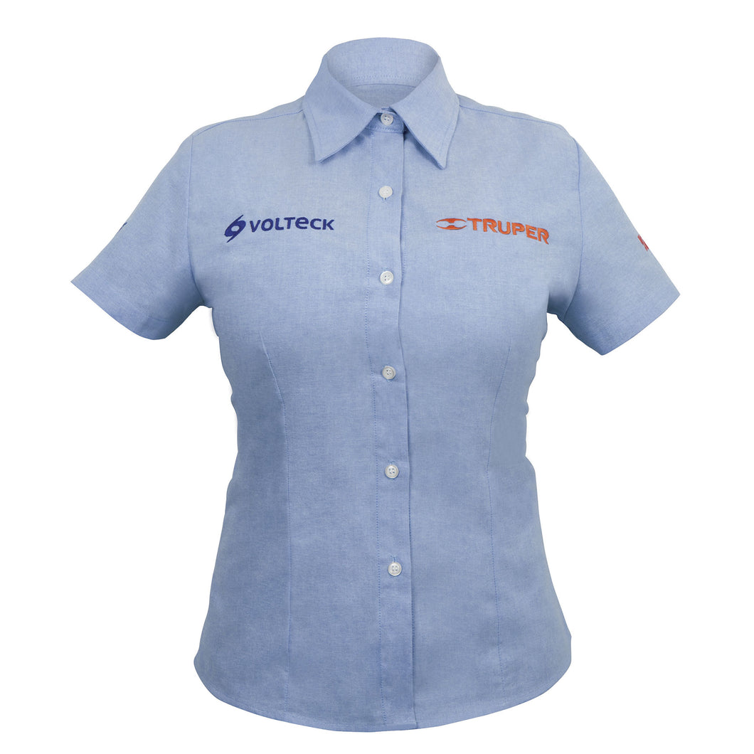 Camisa azul para dama, manga corta, talla mediana