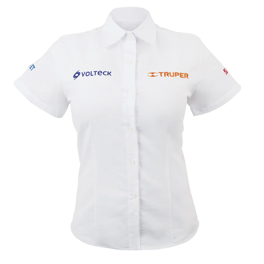 Camisa blanca para dama, manga corta, talla mediana