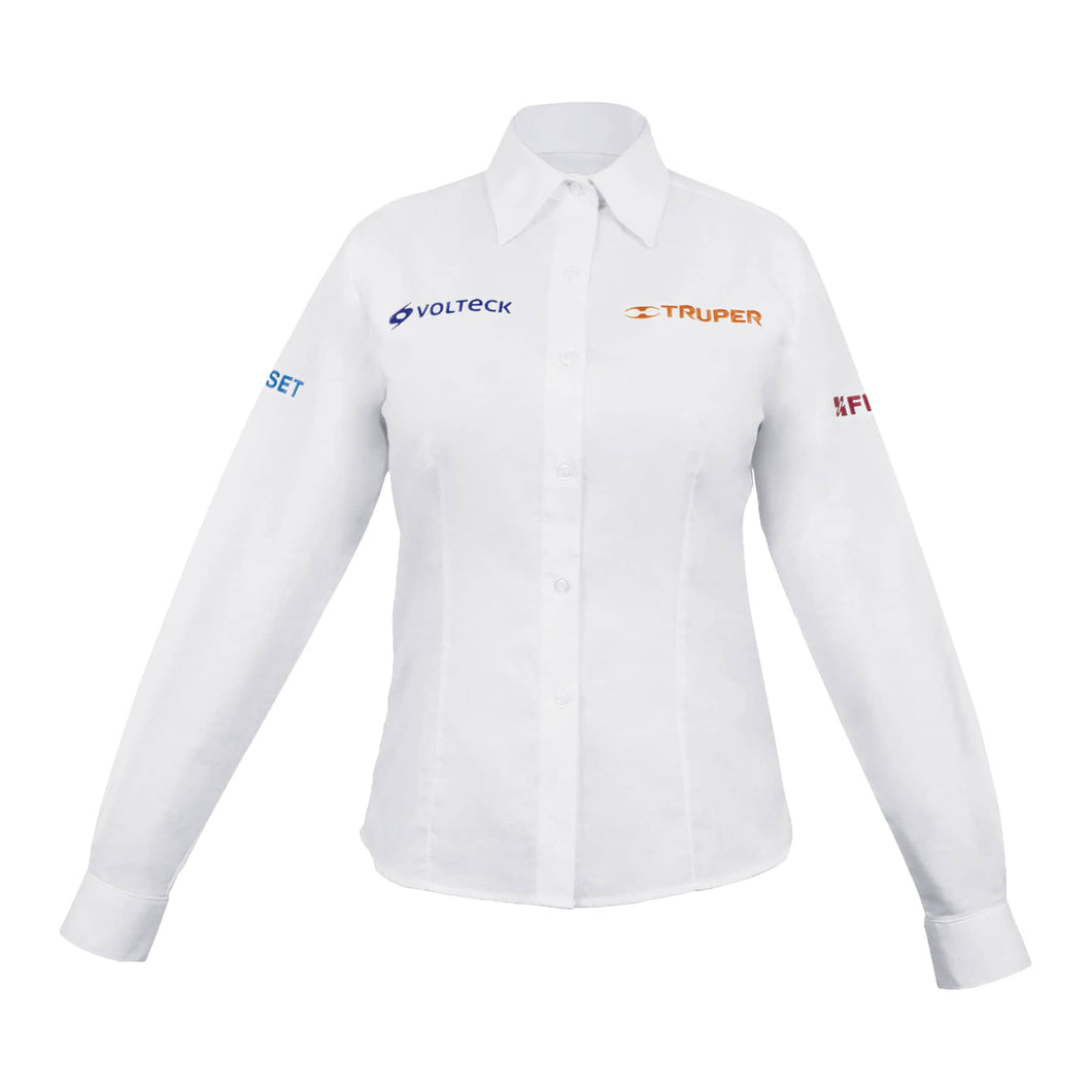 Camisa blanca para dama, manga larga, talla grande