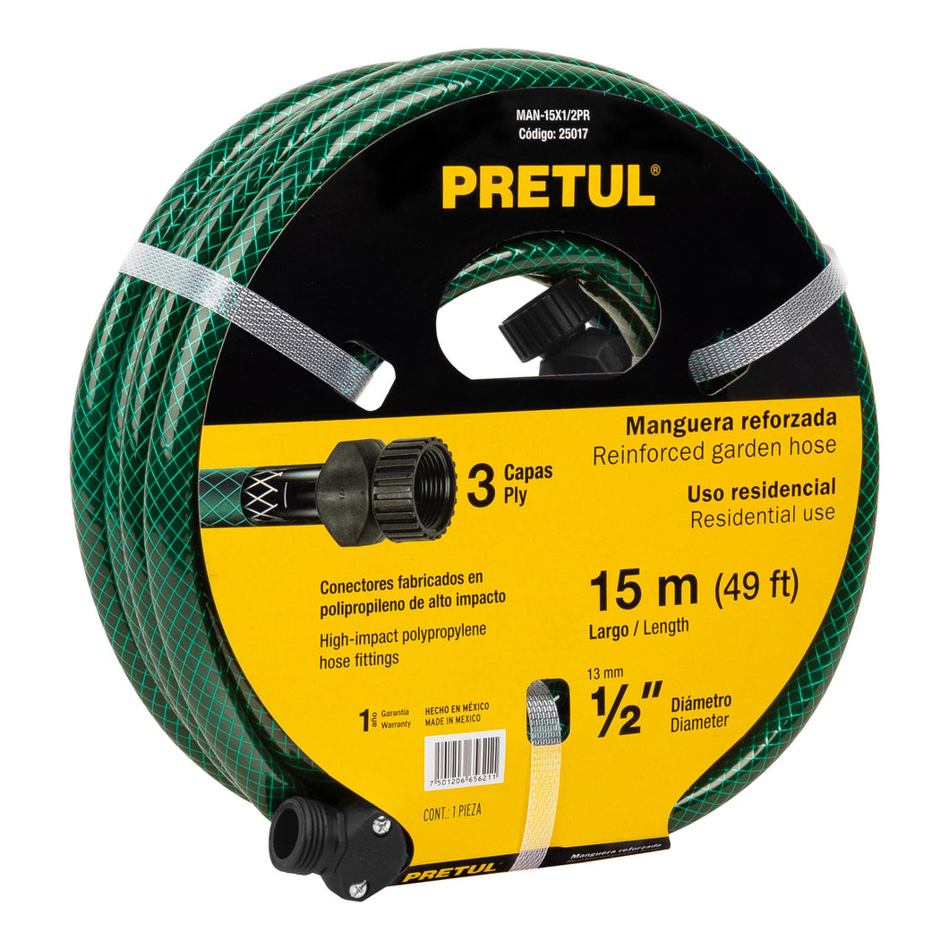 Manguera 1/2', reforzada 3 capas, 15 m, Pretul
