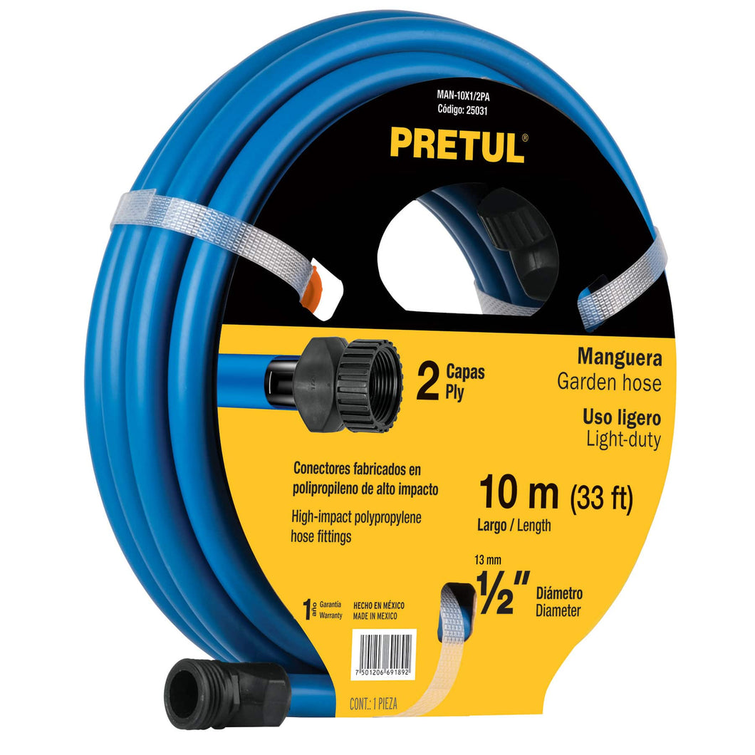 Manguera 1/2', conexiones plásticas, 10 m, Pretul